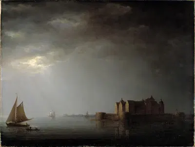 Замок Кальмар при лунном свете by Карл Йохан Фалькранц, 1835 — digital art print download