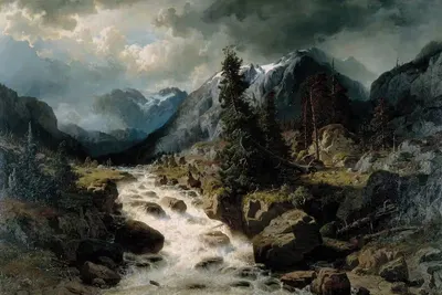 Пейзаж с водопадом из кантона Ури, Швейцария by Эдвард Берг, 1858 — digital art print download