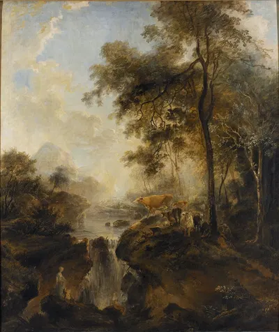 Пейзаж с водопадом и скотом by Элиас Мартин, 1768 — digital art print download