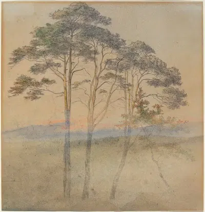 Pines in a Morning Fog by Ernst Ferdinand Oehme — digital art print download