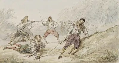 Landschap met duellerende mannen by Александр Вер Хуэл — digital art print download