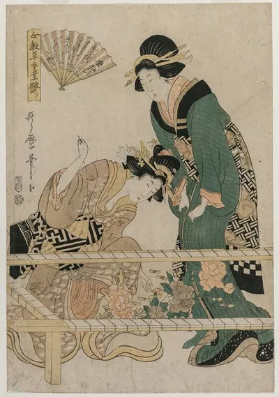 Chinese Embroidery (from the series Instructive Patterns for Women's Handicraft) by Kitagawa Utamaro II, 1808 — digital art…