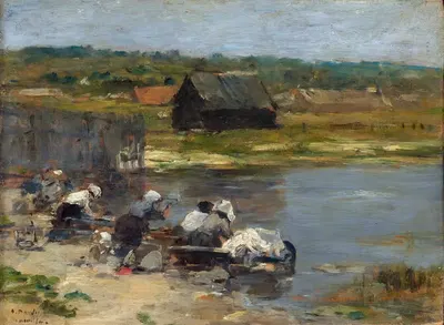 Женщины, стирающие у пруда by Южен Буден, 1880 — digital art print download