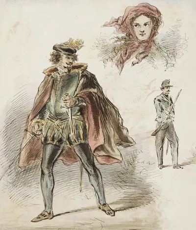 Man in historisch kostuum, een vrouw met hoofddoek en een soldaat by Александр Вер Хуэл — digital art print download