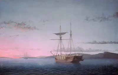 Lumber Schooners at Evening on Penobscot Bay by Fitz Henry Lane, 1863 — digital art print download
