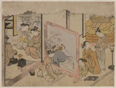 Drinking a Cup of Wine Before Retiring for Bed (From an Untitled Series) by Suzuki Harunobu — digital art print download
