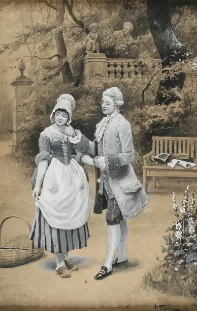 Galantes Paar im Park by Angelo Trentin, 1885 — digital art print download
