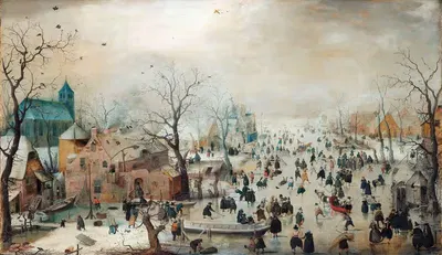 Зимний пейзаж с конькобежцами by Хендрик Аверкамп, c. 1608 — digital art print download