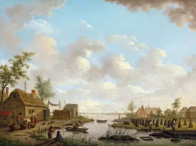 Landscape with Fishermen and Farmers Extracting Peat in a Marsh by Hendrik Willem Schweickhardt, 1783 — digital art print…
