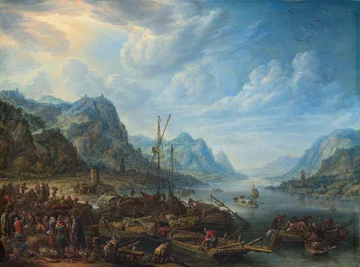 Вид на реку с причалами для лодок by Херман Сафлевен, 1678 — digital art print download