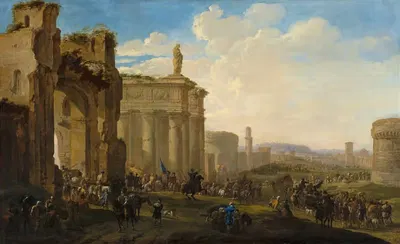 Армия, продвигающаяся среди римских руин by Яков ван дер Ульфт, 1671 — digital art print download