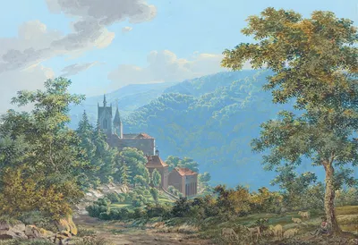 Крепость в горном пейзаже на восходе by Якоб Вильгельм Хубер, 1810 — digital art print download