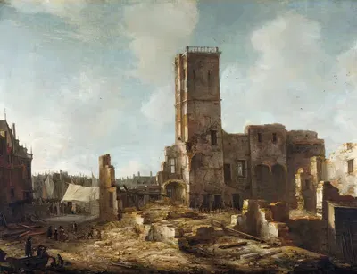 Руины старого ратуши Амстердама после пожара 7 июля 1652 года by Ян Абрахамсз Беерстраатен, 1652 - 1666 — digital art print…