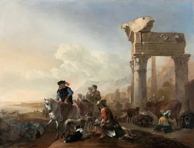 Охотники у руин by Ян Баптист Виникс, 1648 — digital art print download