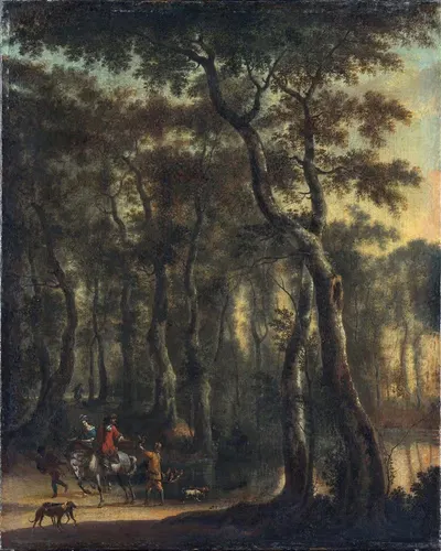 Охотники в лесу by Ян Хакаерт, 1660 - 1685 — digital art print download