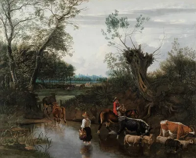 Peasants Crossing a Stream by Jan Siberechts, c. 1670 — digital art print download