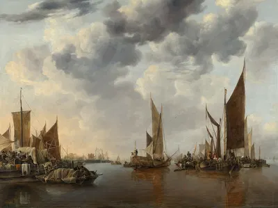 Seascape with Ships by Jan van de Cappelle, c. 1660 — digital art print download