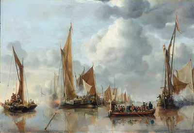The Home Fleet Saluting the State Barge by Jan van de Cappelle, 1650 — digital art print download