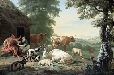 Аркадийский пейзаж с пастухами и скотом by Ян ван Гул, 1710 - 1763 — digital art print download