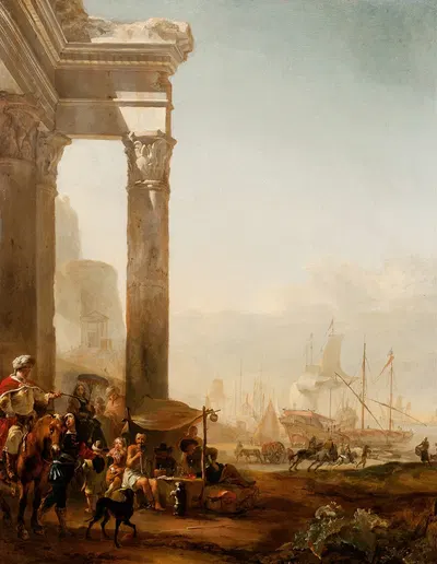 Порт с античными руинами by Ян Вейникс, 1648 — digital art print download