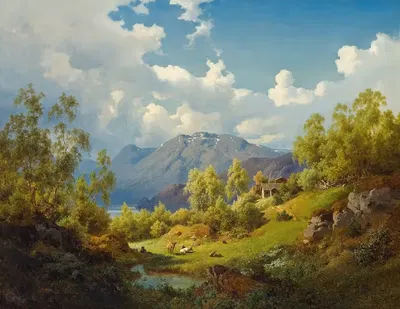 Landscape. Motif from the Numme Valley in Norway by Joachim Frich, 1850 — digital art print download