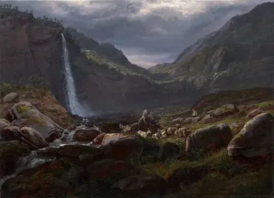 Водопад Фейге (Фейгефоссен), Листерфьорд, Норвегия by Иоганн Кристиан Даль, 1848 — digital art print download