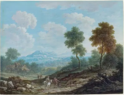 Путешественники в широкой долине by Иоганн Кристоф Дицш, c. 1750 — digital art print download