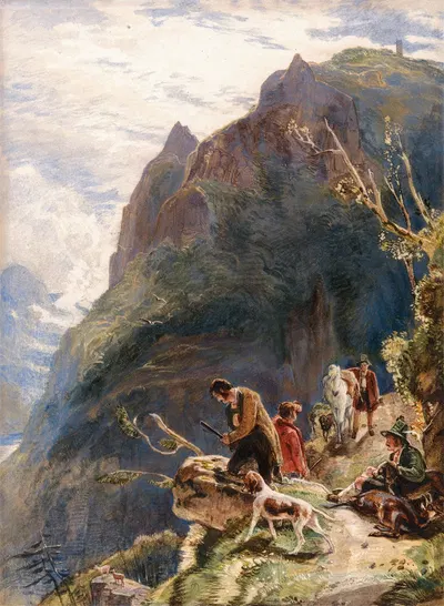 Тирольские охотники by Джон Фредерик Льюис, 1827 — digital art print download