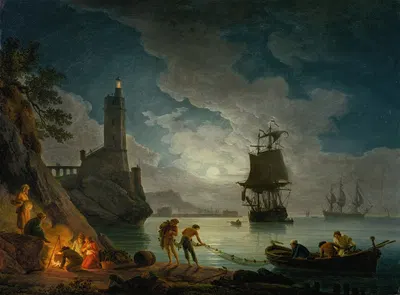 Гавань при лунном свете by Клод-Жозеф Верне, 1714–1789 — digital art print download