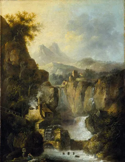 Гористый пейзаж с водопадом by Луи Беланже, 1803 — digital art print download