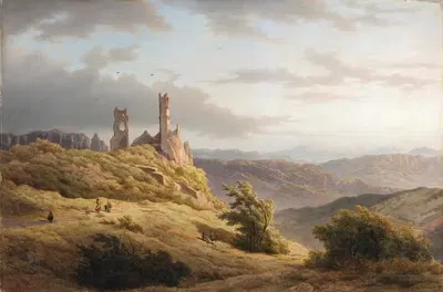 Гористый пейзаж с руинами by Лоуренс Ханедоес, 1849 — digital art print download