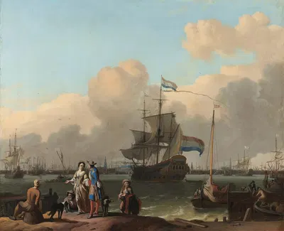 У воронки в Амстердаме с фрегатом «Де Плоег by Людольф Бахуизен, 1680 - 1708 — digital art print download