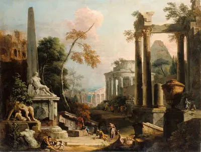 Пейзаж с классическими руинами и фигурами by Марко Риччи, 1725–1730 — digital art print download