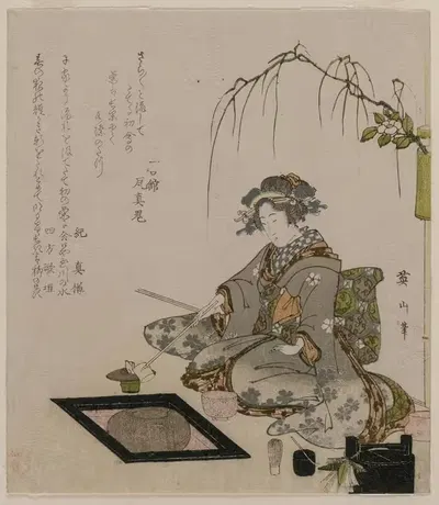 Женщина, исполняющая чайную церемонию by Кикукава Эйзан, c. 1820 — digital art print download