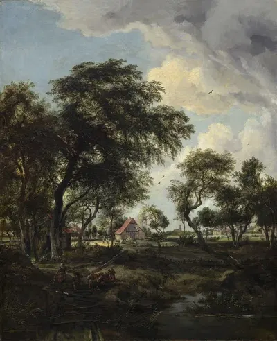 A Farm in the Sunlight by Meindert Hobbema, 1668 — digital art print download