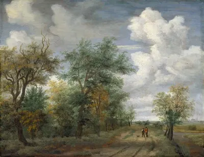 A Wooded Landscape with Figures by Meindert Hobbema, c. 1658 — digital art print download
