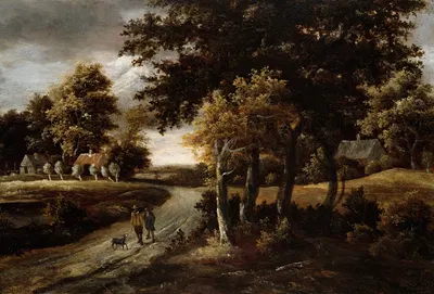 Wooded Landscape with Figures on a Path by Meindert Hobbema — digital art print download