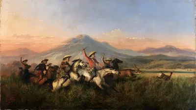 Шість вершників, що переслідують оленів by Раден Салех, 1860 — digital art print download