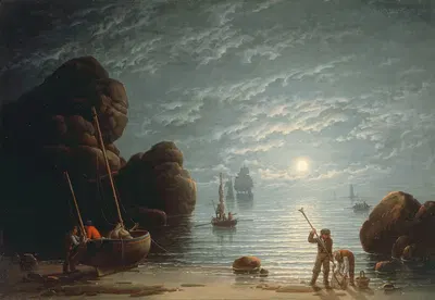 Лунный прибрежный пейзаж by Роберт Салмон, 1836 — digital art print download