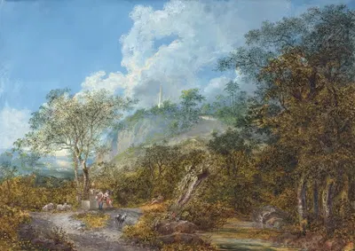 Аркадный пейзаж с обелиском by Соломон Гесснер, 1785 — digital art print download