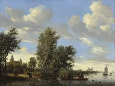 Речной пейзаж с паромом by Якоб Саломонсз. ван Руйсдал, 1649 — digital art print download