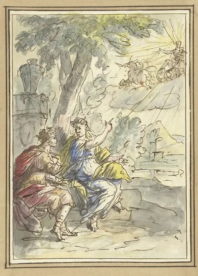 Clymene vertelt haar zoon Phaëton over zijn vader Apollo by Элиас ван Неймеген, 1677 - 1755 — digital art print download