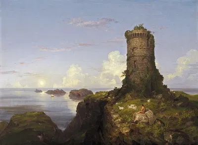 Итальянский морской пейзаж с разрушенной башней by Томас Коул, 1838 — digital art print download