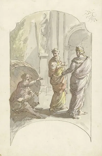 Diogenes vraagt Alexander niet in zijn licht te staan by Элиас ван Неймеген, 1677 - 1755 — digital art print download