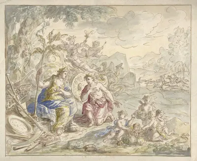 Ontwerp voor een kamerbeschildering met allegorie op de Aarde by Элиас ван Неймеген, 1677 - 1755 — digital art print download