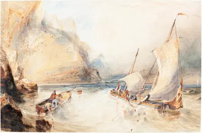 Fishing Boats off a Rocky Coast by William Callow, 1833 — digital art print download