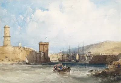 The Entrance to the Harbor of Marseilles by William Callow, 1838 — digital art print download