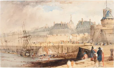The Harbor of St. Malo at Low Tide by William Callow, c. 1850 — digital art print download