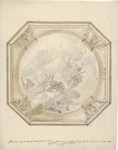 Ontwerp voor een plafondschildering met de doos van Pandora by Элиас ван Неймеген, 1677 - 1755 — digital art print download