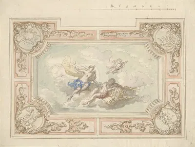 Ontwerp voor een plafondschildering met Diana en Endymion by Элиас ван Неймеген, 1677 - 1755 — digital art print download